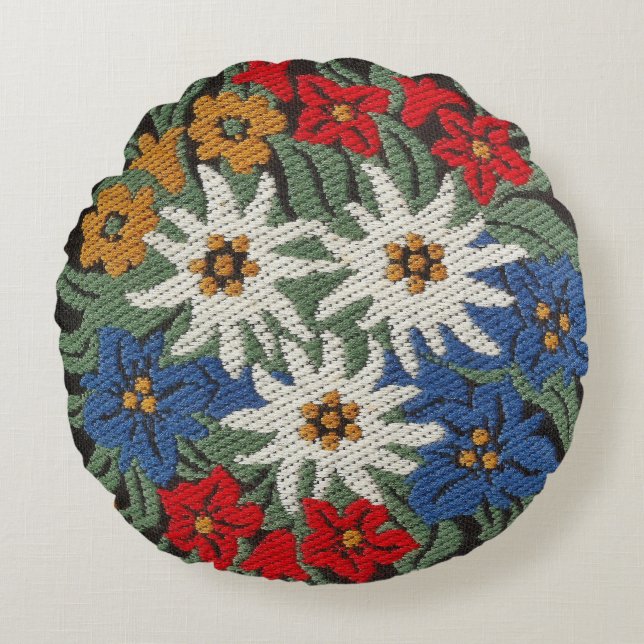 Coussins Ronds Fleur alpine suisse Edelweiss (Devant)