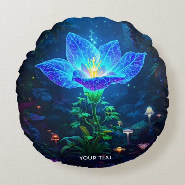 Coussins Ronds Fleur Bleue Bleue Imaginaire mignonne (Devant)