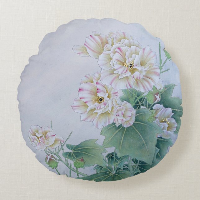Coussins Ronds Fleur chinoise avec papillon (Devant)
