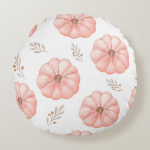 Coussins Ronds Fleur Citrouille d'aquarelle rose