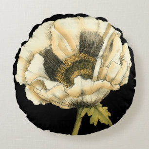 Coussins Ronds Fleur crème de pavot sur l'arrière - plan noir