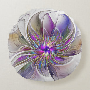 Coussins Ronds Fleur d'art fractal abstrait énergique et coloré