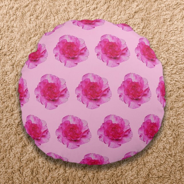 Coussins Ronds Fleur de carnation rose Motif sans couture sur (Pink Carnation flower seamless pattern on round throw pillow)
