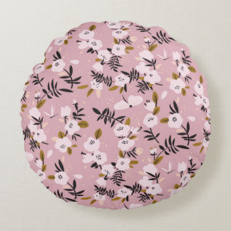 Coussins Ronds Fleur de cerisier de printemps tendre sur rose