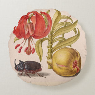 Coussins Ronds Fleur de grenade, Fruit et Rhinoceros Beetle