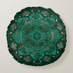 Coussins Ronds Fleur de la vie Point Art malachite or