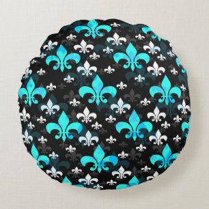 Coussins Ronds Fleur De Lis Blanc Bleu