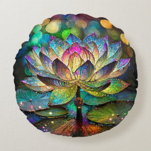 Coussins Ronds Fleur de lotus vibrante en verre teinté