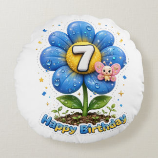 Coussins Ronds Fleur de Marguerite Bleue 7ème Anniversaire