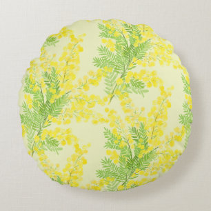 Coussins Ronds Fleur de mimosa jaune et duveteuse