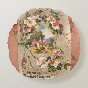 Coussins Ronds Fleur de naissance victorienne de l'époque 1800