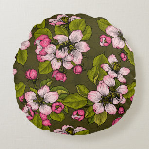 Coussins Ronds Fleur de pomme sur vert foncé