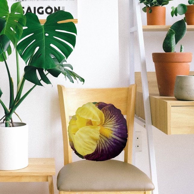 Coussins Ronds Fleur d'Iris à épaulettes violet et jaune (In Situ Chair)