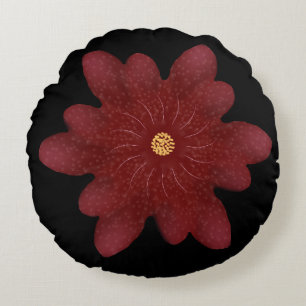 Coussins Ronds Fleur élégante de velours rouge sur fond noir Fl