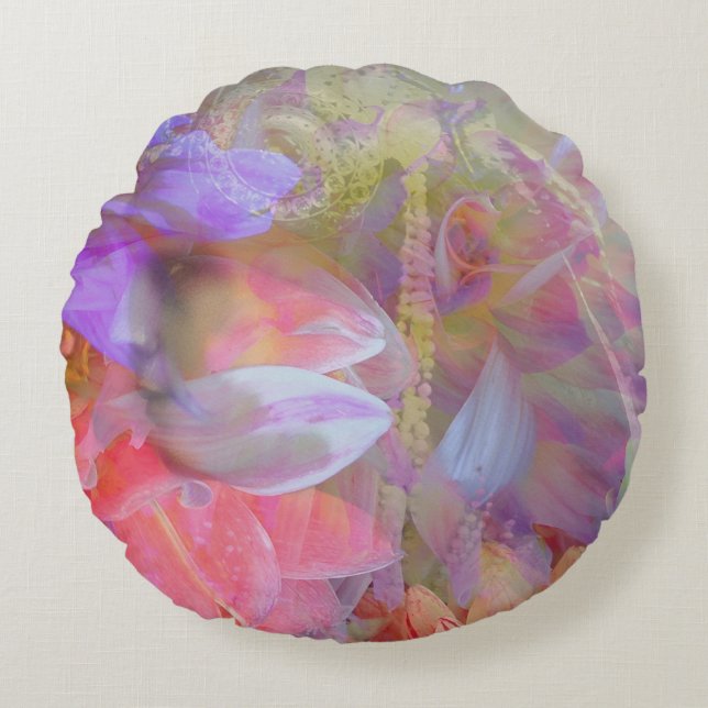 Coussins Ronds Fleur Fée Double exposition Imaginaire Art (Devant)