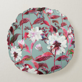 Coussins Ronds Fleur florale. Aquarelle fleurs motif sans couture