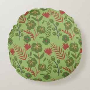 Coussins Ronds Fleur motif, branche, feuille fleurie verte sans s