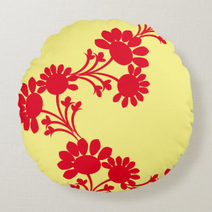 Coussins Ronds Fleur réversible jaune rouge