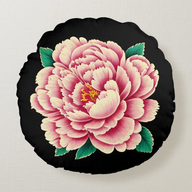 Coussins Ronds Fleur rose vintage (Devant)