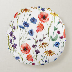 Coussins Ronds Fleur sauvage Aquarelle Poppy Chamomile Arrière -