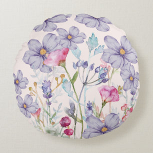 Coussins Ronds Fleur sauvage d'aquarelle moderne rose