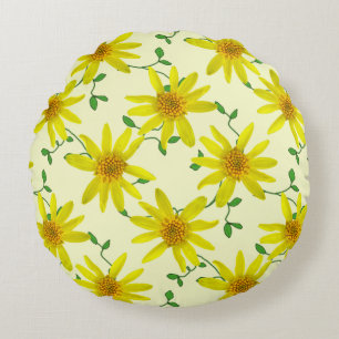 Coussins Ronds Fleur sauvage jaune botanique d'arnica sur toute