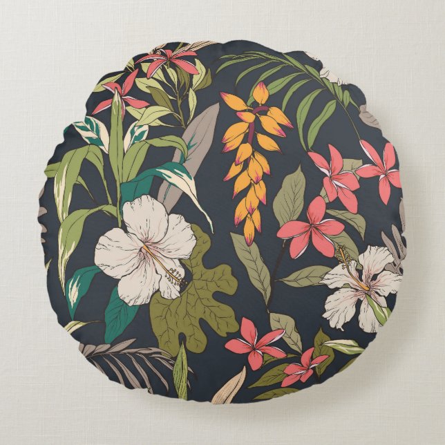 Coussins Ronds Fleur tropicale : Motif Fleur sans couture (Devant)