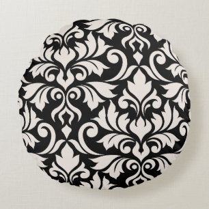 Coussins Ronds Fleurir Damassé Art I Crème sur Noir