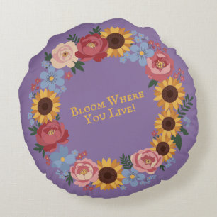 Coussins Ronds Fleurissez où vous vivez - Couronne florale