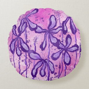 Coussins Ronds Fleurs Abstraites encrées Lys violets roses