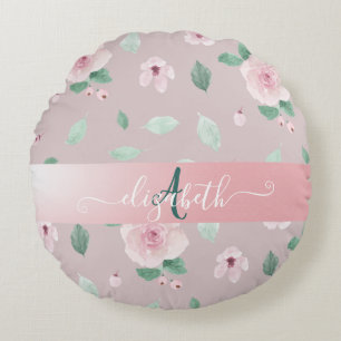 Coussins Ronds Fleurs aquarelles chic monogramme