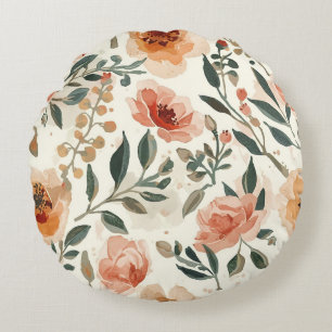 Coussins Ronds Fleurs aquarelles orange peinture botanique