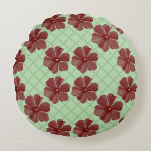 Coussins Ronds Fleurs bordeaux élégantes sur fond vert sauge