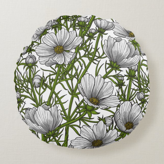 Coussins Ronds Fleurs cosmos blanches (Devant)