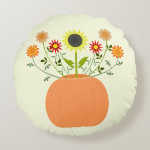 Coussins Ronds Fleurs d'action de grâce en Citrouille double face