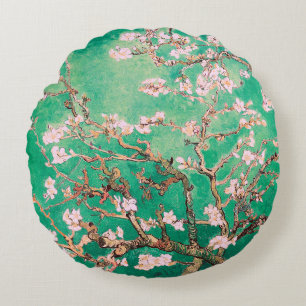 Coussins Ronds Fleurs d'amandier de Van Gogh vertes