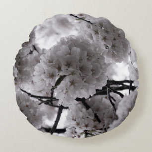 Coussins Ronds Fleurs de cerises blanches et noires