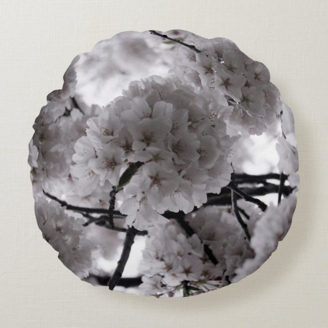 Coussins Ronds Fleurs de cerises blanches et noires (Devant)