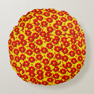 Coussins Ronds Fleurs de dahlia rouges et jaunes