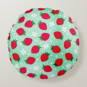 Coussins Ronds Fleurs de fraises rouges Fête d'anniversaire pour
