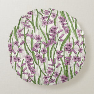 Coussins Ronds Fleurs de Hyacinth rose sur blanc naturel