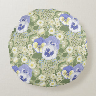 Coussins Ronds Fleurs de jardin printanier sur sauge