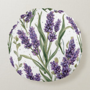 Coussins Ronds Fleurs de lavande violette aquarelle botanique