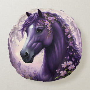Coussins Ronds Fleurs de lune de cheval pourpres, Imaginaire