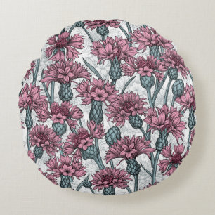 Coussins Ronds Fleurs de maïs roses, fleurs sauvages sur blanc