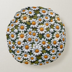Coussins Ronds Fleurs de marguerites blanches au crochet Printemp