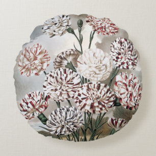 Coussins Ronds Fleurs de Œillet Panaché Vintage avec Ciel Gris
