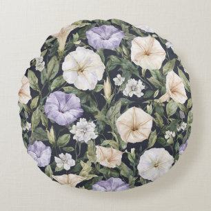 Coussins Ronds Fleurs de pétunia crème lavande violette