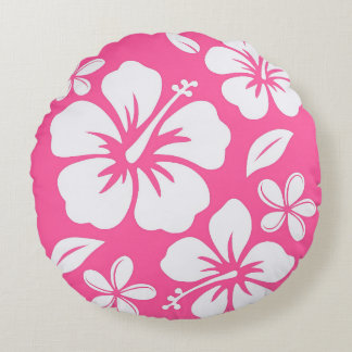 Coussins Ronds Fleurs de plage rose tropicale