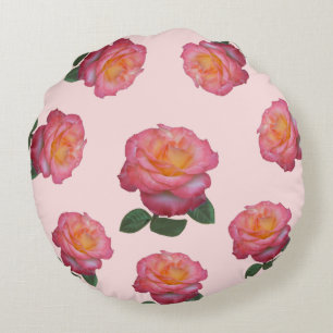 Coussins Ronds Fleurs de rose rose sur un oreiller rond rose clai